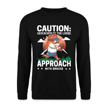 Geocacher en liberté. Approchez avec des collations. - Sweat-shirt Unisexe - noir - Devant - Alina (178cm) & Michal (187cm)