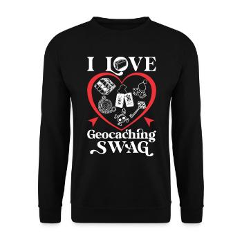 Ich liebe Geocaching Swag - Unisex Pullover - Schwarz - Vorne - Alina (178cm) & Michal (187cm)