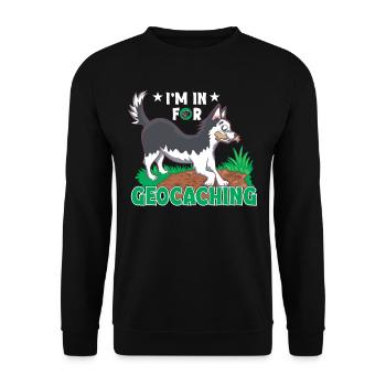 Ich bin für Geocaching - Unisex Pullover - Schwarz - Vorne - Alina (178cm) & Michal (187cm)