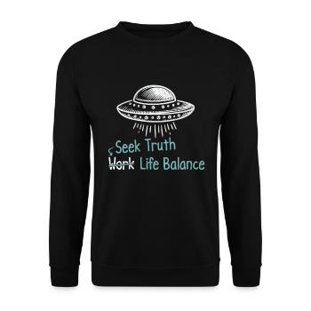 Suche Nach Der Wahrheit Life Balance Ufo Alien - Unisex Pullover - Schwarz - Vorne - Alina (178cm) & Michal (187cm)
