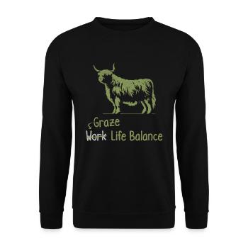 Graze Work Life Balance – Scottish Highland Cow - Unisex Sweatshirt - black - Front - Alina (178cm) & Michal (187cm)