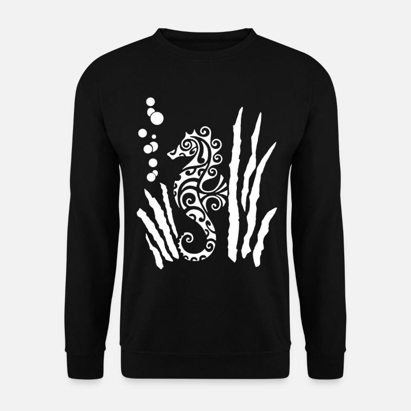Weißes Stammes-Seepferdchen - Unisex Pullover - Schwarz
