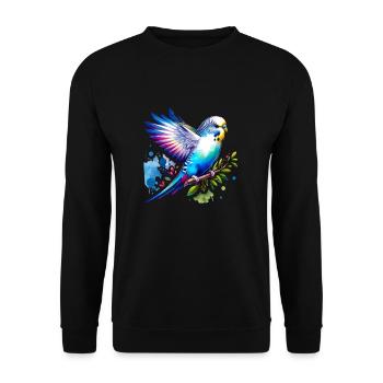Sweet Budgie Aquarelle – Friedliches Vogelporträt - Unisex Pullover - Schwarz - Vorne - Alina (178cm) & Michal (187cm)