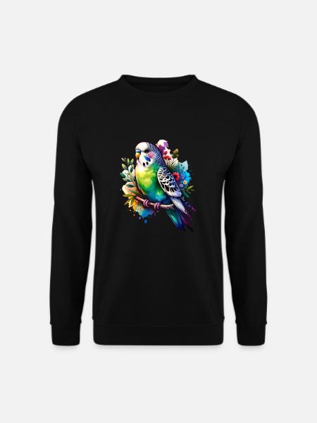 Aquarelle Budgie Serenity – Delicate Bird Art - Unisex Pullover - Schwarz