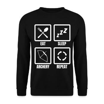 Eat Sleep Archery Repeat - Unisex Pullover - Schwarz - Vorne - Alina (178cm) & Michal (187cm)