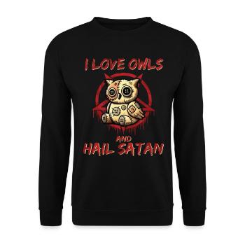 I Love Owls And Hail Satan Gothic Heavy Metal Fun - Unisex Sweatshirt - black - Front - Alina (178cm) & Michal (187cm)