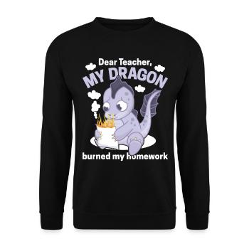 Dear Teacher, my dragon burned my homework - Unisex Sweatshirt - black - Front - Alina (178cm) & Michal (187cm)