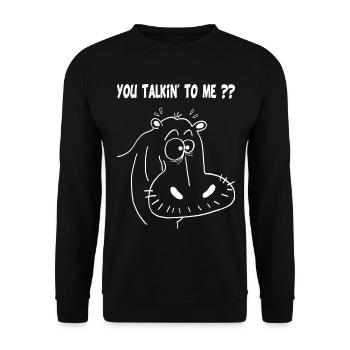 Weißes Nilpferd - Unisex Pullover - Schwarz - Vorne - Alina (178cm) & Michal (187cm)