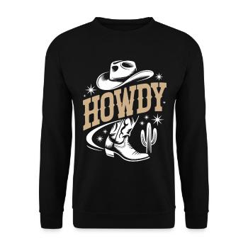 Howdy - Western Cowboy with Hat and Cactus - Unisex Sweatshirt - black - Front - Alina (178cm) & Michal (187cm)
