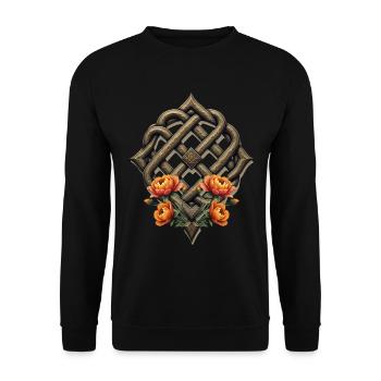 Keltische Kunst und florale Pracht in warmen Tönen. - Unisex Pullover - Schwarz - Vorne - Alina (178cm) & Michal (187cm)