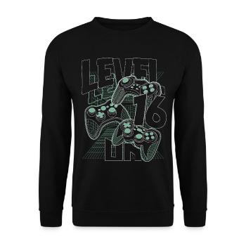 Level Up Retro Controller Graphic 16th Birthday - Unisex Sweatshirt - black - Front - Alina (178cm) & Michal (187cm)