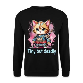 Japanische Kawaii Ninja Katze - Unisex Pullover - Schwarz - Vorne - Alina (178cm) & Michal (187cm)