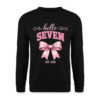 Hello Seven 7 Ans Est 2019 Anniversaire Nœud - Sweat-shirt Unisexe - noir - Devant - Alina (178cm) & Michal (187cm)