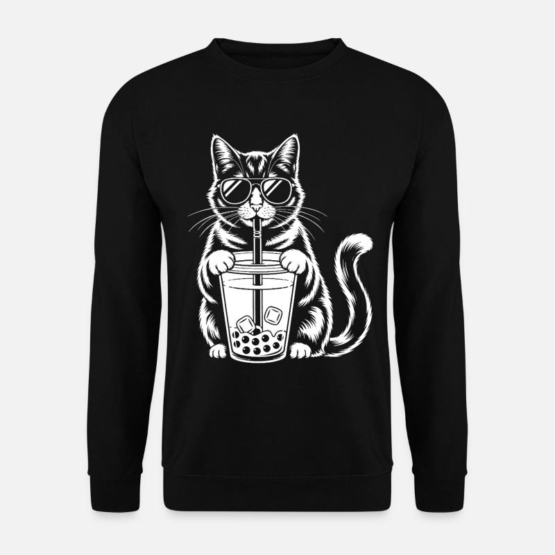 Katze mit Bubble Tee - Unisex Pullover - Schwarz