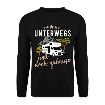 Unterwegs und doch zuhause. Camping mit Wohnmobil - Unisex Pullover - Schwarz - Vorne - Alina (178cm) & Michal (187cm)