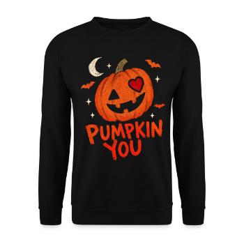 Halloween-Kürbis mit Herz - Unisex Pullover - Schwarz - Vorne - Alina (178cm) & Michal (187cm)