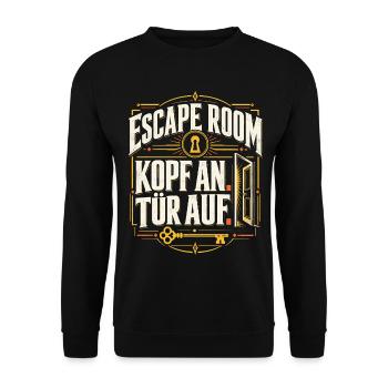 Escape Room – Kopf an, Tür auf - Unisex Pullover - Schwarz - Vorne - Alina (178cm) & Michal (187cm)