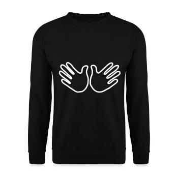 Emoji Hand offen Skizze weiß - Unisex Pullover - Schwarz - Vorne - Alina (178cm) & Michal (187cm)