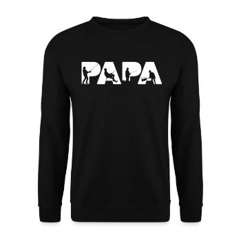 Fischen Papa Shirt, Fischen Ehemann Geschenke für Männer - Unisex Pullover - Schwarz - Vorne - Alina (178cm) & Michal (187cm)