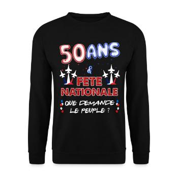 Anniversaire 50 ans Juillet Fête Nationale - Sweat-shirt Unisexe - noir - Devant - Alina (178cm) & Michal (187cm)