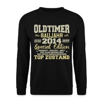 Jahrgang 2014 geboren Retro Geburtstag Vintage - Unisex Pullover - Schwarz - Vorne - Alina (178cm) & Michal (187cm)