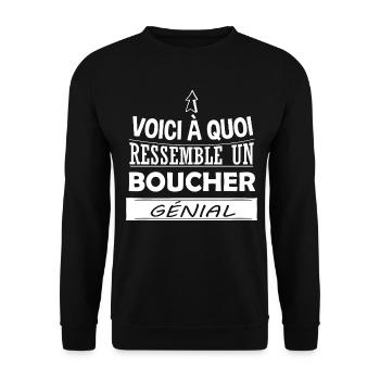 Metzger - Metzgerei - Fleisch - Humor - Genial - Unisex Pullover - Schwarz - Vorne - Alina (178cm) & Michal (187cm)