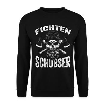 Fichten Schubser Baumfällen Kettensäge - Unisex Pullover - Schwarz - Vorne - Alina (178cm) & Michal (187cm)