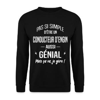 Conducteur d'engin - Sweat-shirt Unisexe - noir - Devant - Alina (178cm) & Michal (187cm)