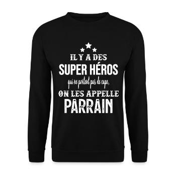 Super Héros sans Cape Parrain - Sweat-shirt Unisexe - noir - Devant - Alina (178cm) & Michal (187cm)