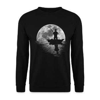 Angler angeln Mond See Boot cool fischen Geschenk - Unisex Pullover - Schwarz - Vorne - Alina (178cm) & Michal (187cm)