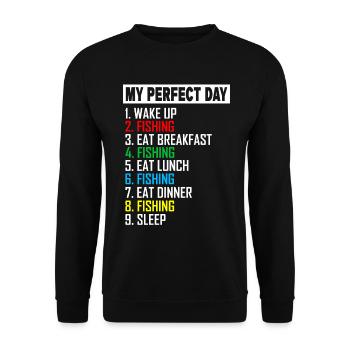 My Perfect Day Fishing Angler Geschenk Angeln - Unisex Pullover - Schwarz - Vorne - Alina (178cm) & Michal (187cm)