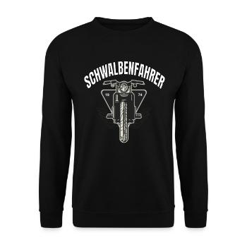Schwalbenfahrer Sticker Schwalbe Moped Ostmoped - Unisex Pullover - Schwarz - Vorne - Alina (178cm) & Michal (187cm)