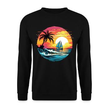 Voilier, Voile, Coucher de soleil, Mer, Palmiers - Sweat-shirt Unisexe - noir - Devant - Alina (178cm) & Michal (187cm)