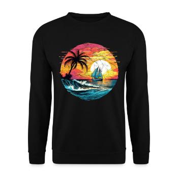 Voile, Coucher de soleil, Mer, Palmiers, Voilier - Sweat-shirt Unisexe - noir - Devant - Alina (178cm) & Michal (187cm)