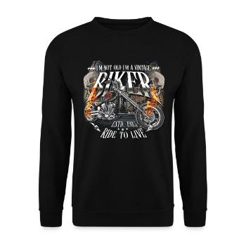 1985 Jahrgang Geburtstag Biker Motorrad - Unisex Pullover - Schwarz - Vorne - Alina (178cm) & Michal (187cm)
