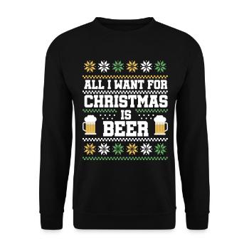 Weihnachten Spruch Bier - Unisex Pullover - Schwarz - Vorne - Alina (178cm) & Michal (187cm)