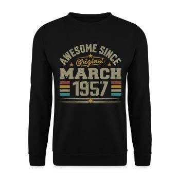 März 1957 Geburtstag Jahrgang 1957 Geschenkidee - Unisex Pullover - Schwarz - Vorne - Alina (178cm) & Michal (187cm)