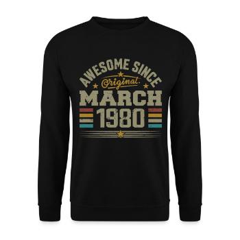 März 1980 Geburtstag Vintage Geschenkidee aus den 1980er Jahren - Unisex Pullover - Schwarz - Vorne - Alina (178cm) & Michal (187cm)