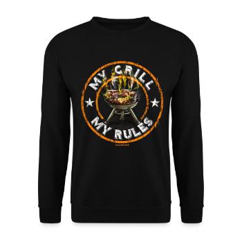 BBQ - MY GRILL MY RULES retro orange mit Grill und - Unisex Pullover - Schwarz - Vorne - Alina (178cm) & Michal (187cm)