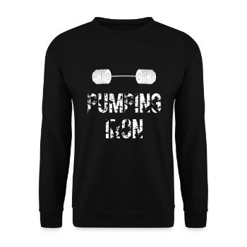 Haltère de pompage | Motif de remise en forme | blanc - Sweat-shirt Unisexe - noir - Devant - Alina (178cm) & Michal (187cm)