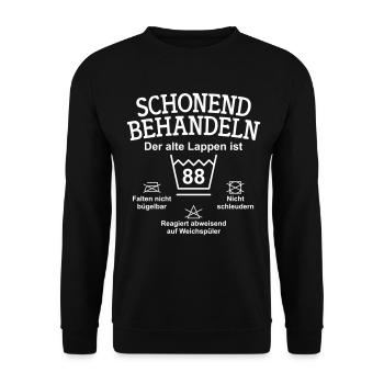 Schonend Behandeln Der alte Lappen ist 88 Jahre - Unisex Pullover - Schwarz - Vorne - Alina (178cm) & Michal (187cm)