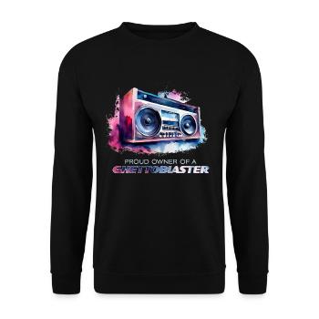 80er 90er Retro Ghettoblaster Vintage Audio Design - Unisex Pullover - Schwarz - Vorne - Alina (178cm) & Michal (187cm)