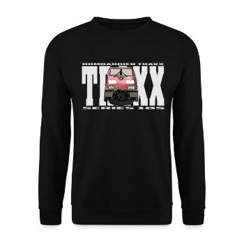 TRAXX Serie 185, Lokomotive, Zugführer, Cargo - Unisex Pullover - Schwarz - Vorne - Alina (178cm) & Michal (187cm)