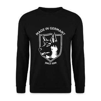 DSH Kopf - Wappen - MADE IN GERMANY since 1899 - Unisex Pullover - Schwarz - Vorne - Alina (178cm) & Michal (187cm)