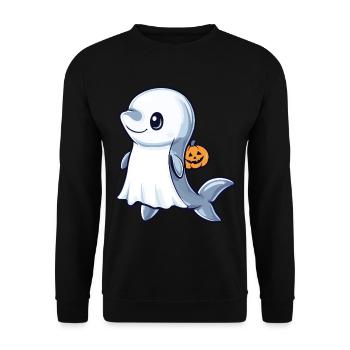 Delfin Halloween Comic Geist - Unisex Pullover - Schwarz - Vorne - Alina (178cm) & Michal (187cm)