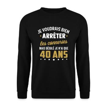 40 ans cadeau d'anniversaire t shirt 40 ans - Sweat-shirt Unisexe - noir - Devant - Alina (178cm) & Michal (187cm)