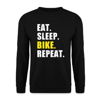 Eat Sleep Bike Wiederholen - Unisex Pullover - Schwarz - Vorne - Alina (178cm) & Michal (187cm)