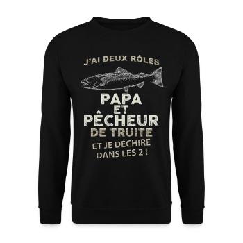 Papa pêcheur de truite qui déchire - Sweat-shirt Unisexe - noir - Devant - Alina (178cm) & Michal (187cm)