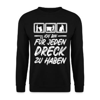 Müllmann / Für jeden Dreck zu haben / Müllabfuhr - Unisex Pullover - Schwarz - Vorne - Alina (178cm) & Michal (187cm)
