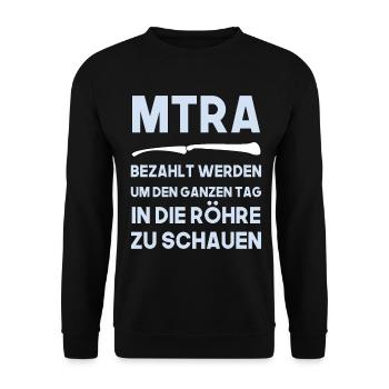MTRA bezahlt werden um in die Röhre zu schauen - Unisex Pullover - Schwarz - Vorne - Alina (178cm) & Michal (187cm)